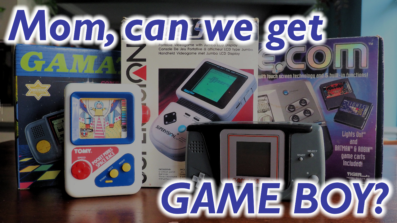 A collection of Knock off Game Boys, with the title "Mom, can we get Game Boy?"