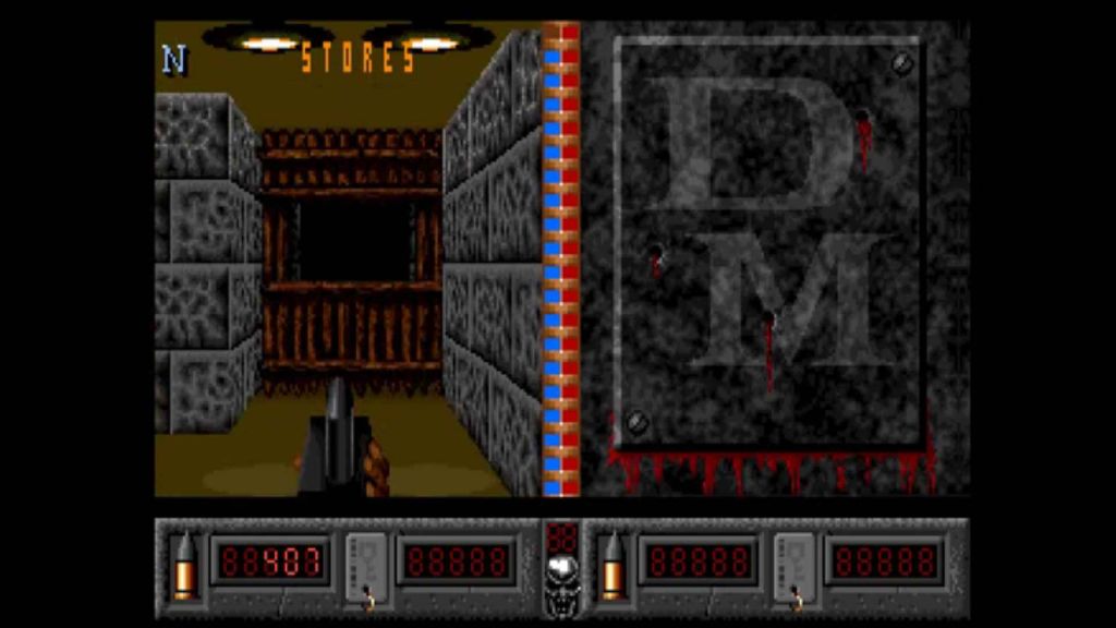 Deathmask in game screen, showing a box and a corridor