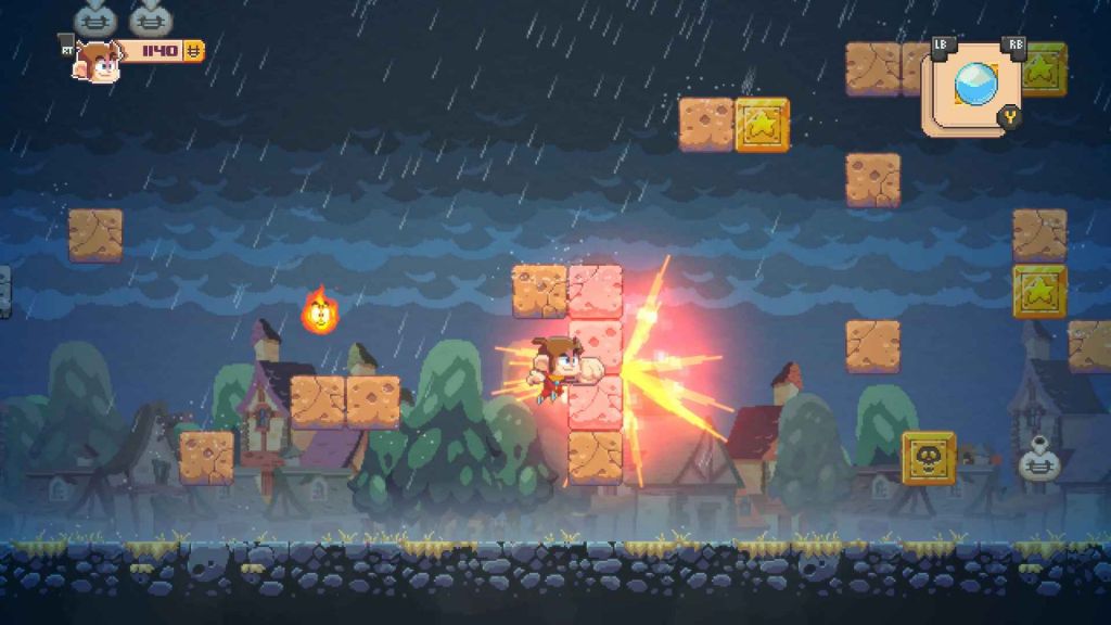 Alex Kidd's fist igniting as he punches through some beautifully crafted blocks