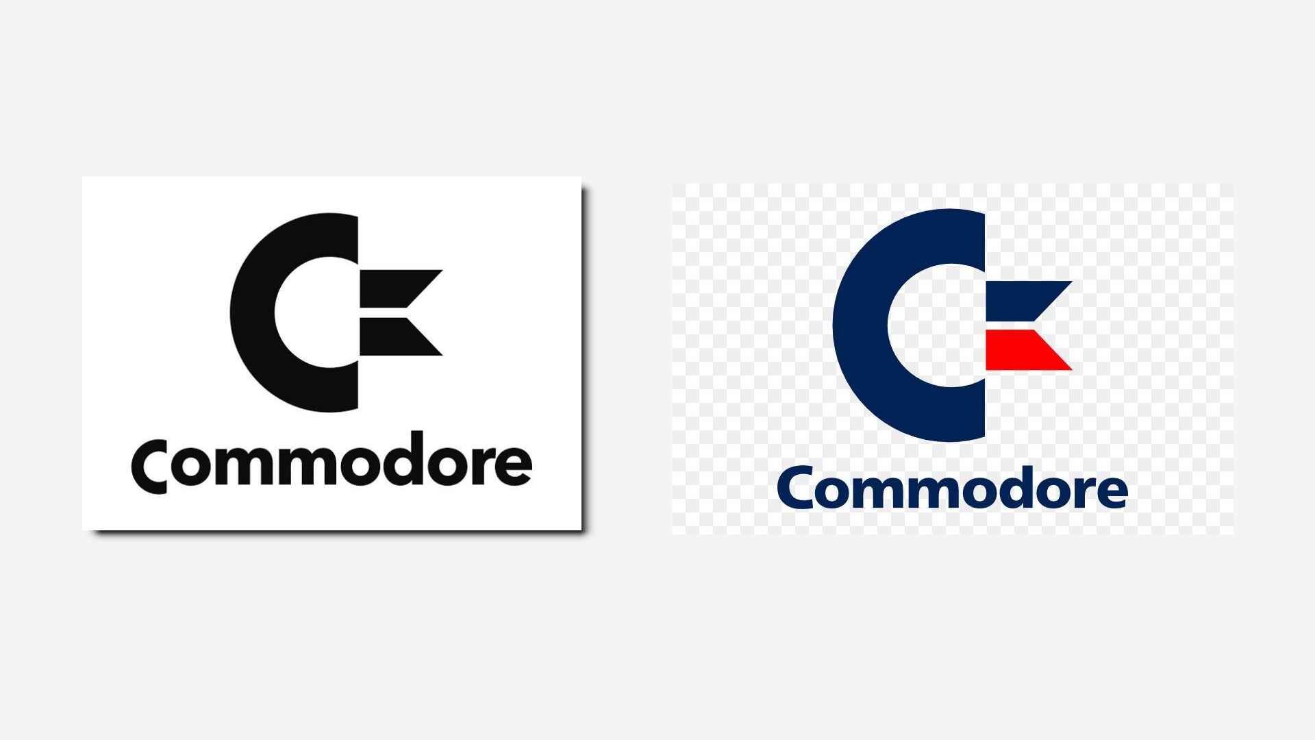 Two Commodore logos. The one on the left has a misaligned "C"