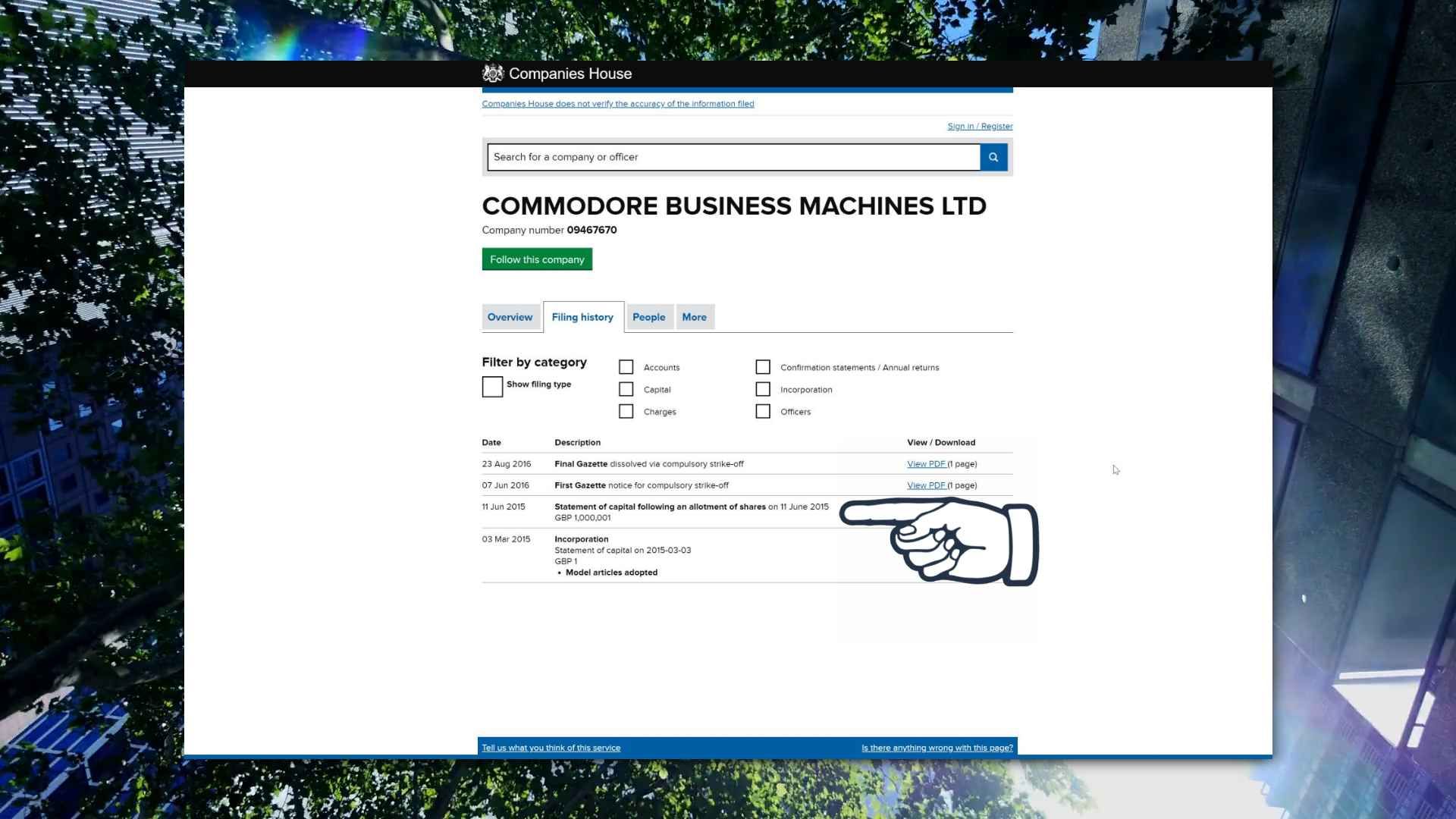 Injection of £1m into the business shown on Companies House