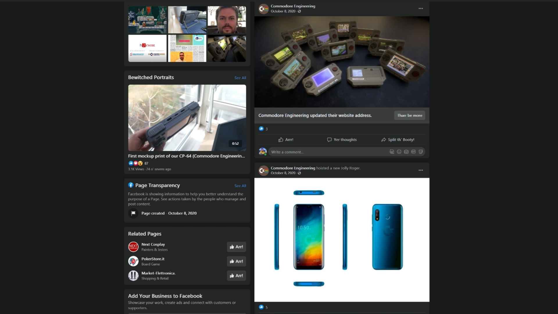The Commodore Engineering Facebook page, showing a NEW PHONE!!