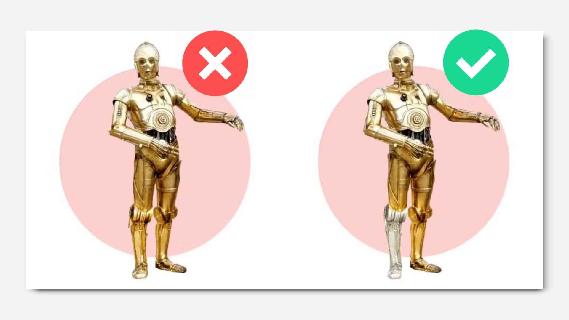 C-3PO with and without a silver leg