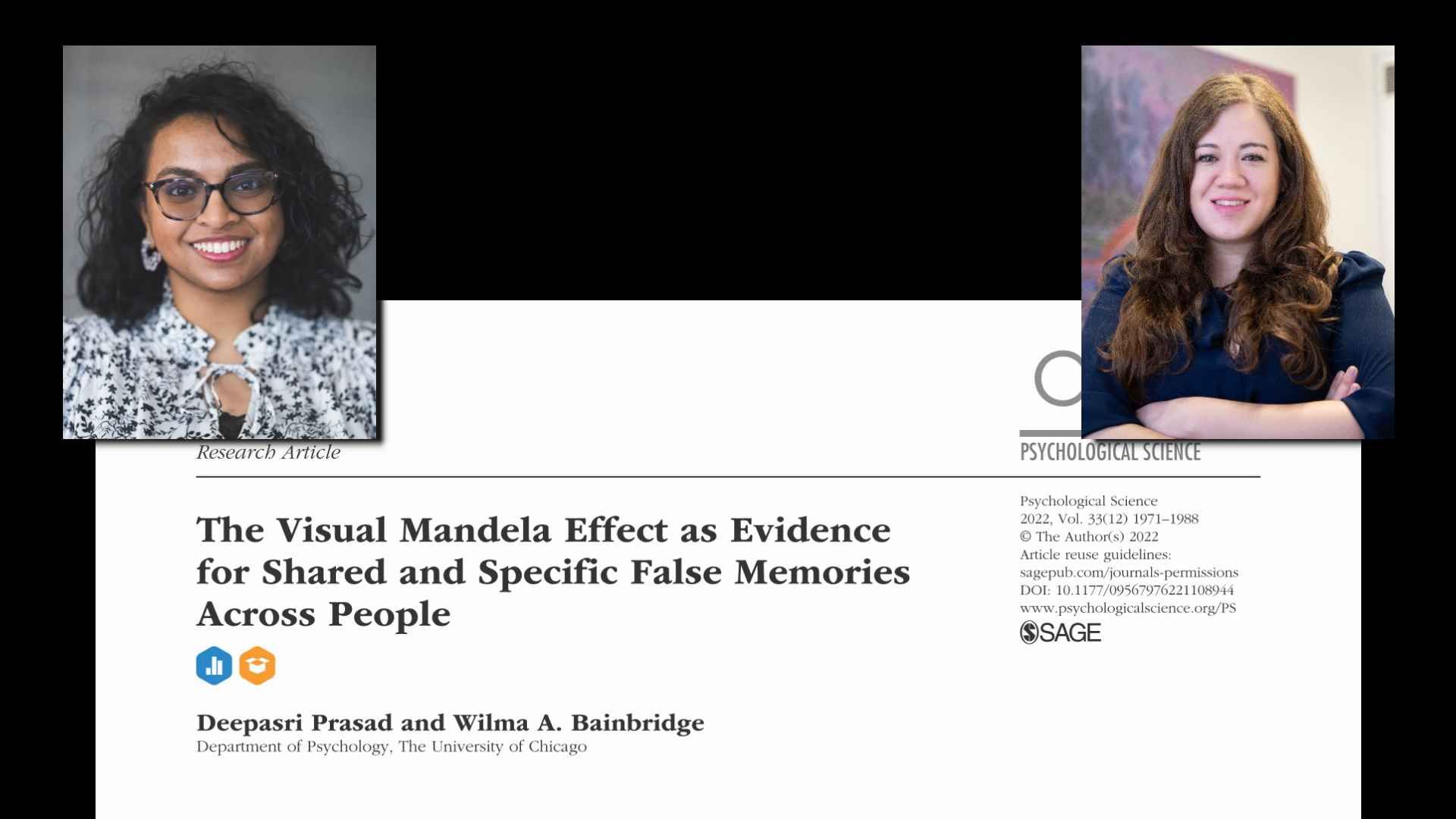 Deepasri Prasad and Wilma A. Bainbridge with a copy of their research paper on the Mandela effect