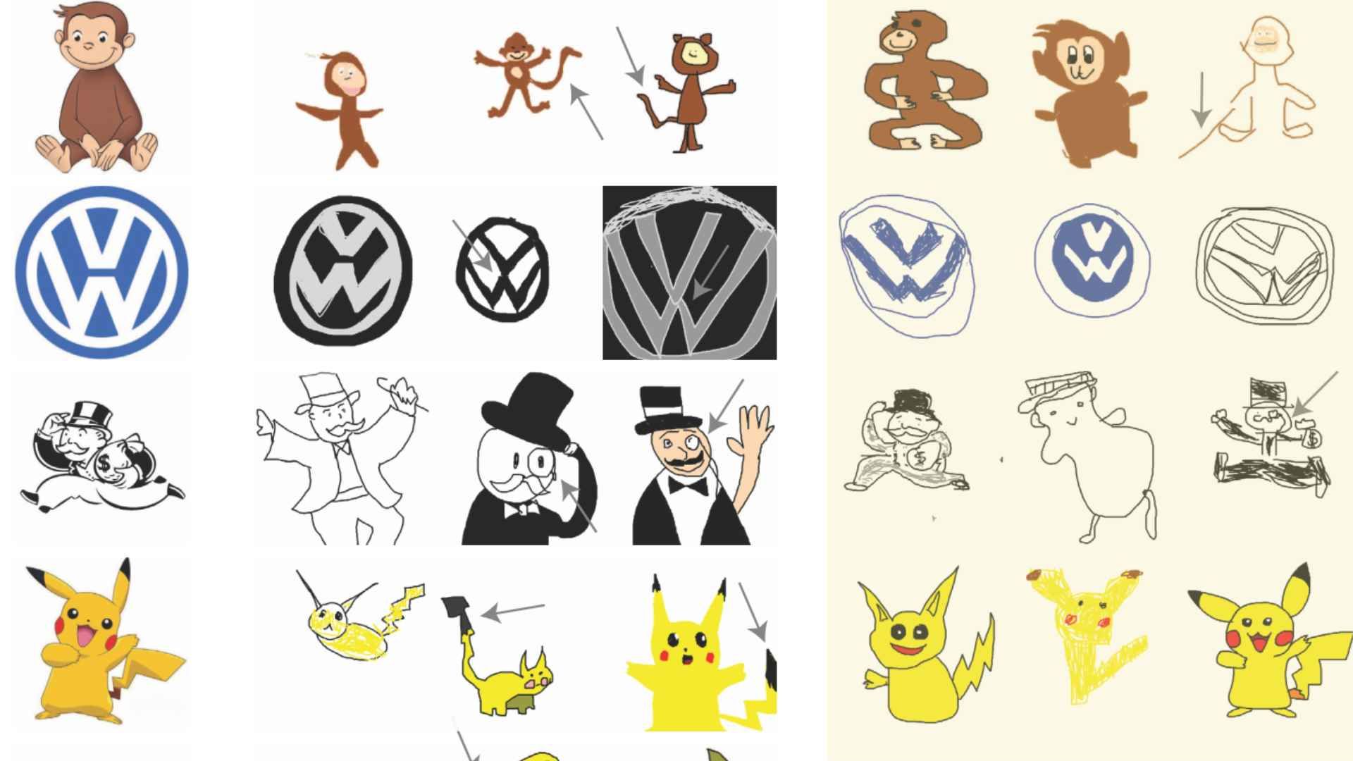 The drawings created by people in the experiment. Some are terrible, some are actually quite good.