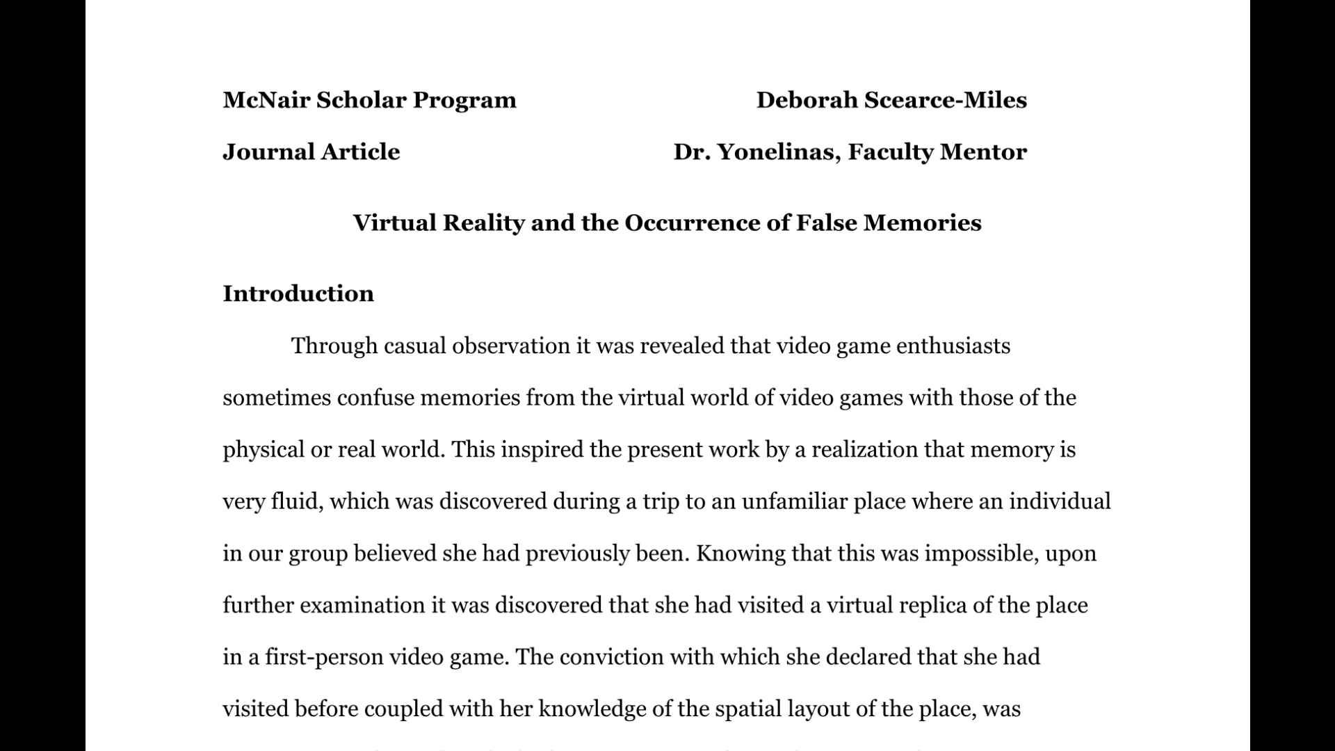 The research paper of Virtual Reality and the Occurrence of False Memories