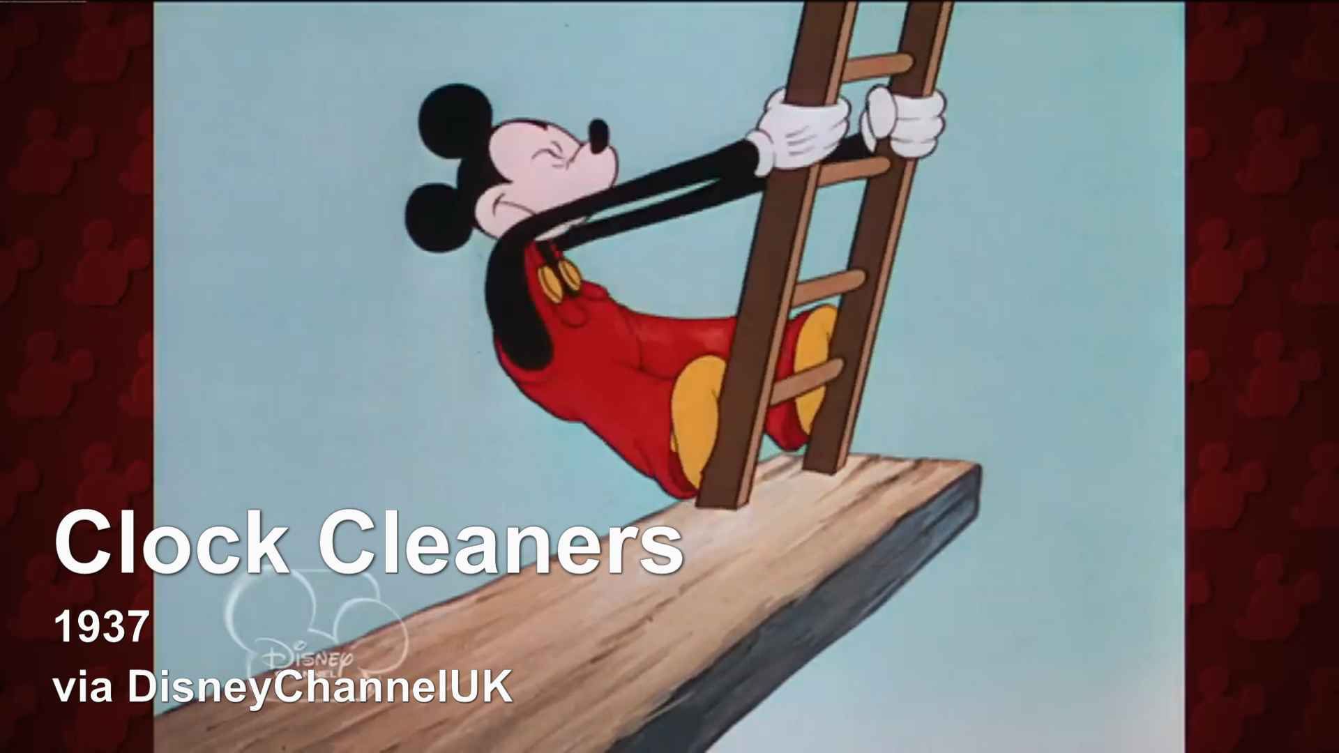 Micky Mouse wearing suspenders in Clock Cleaners