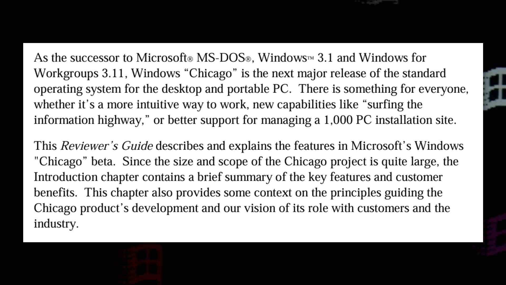 A blurb from the Windows Review Guide