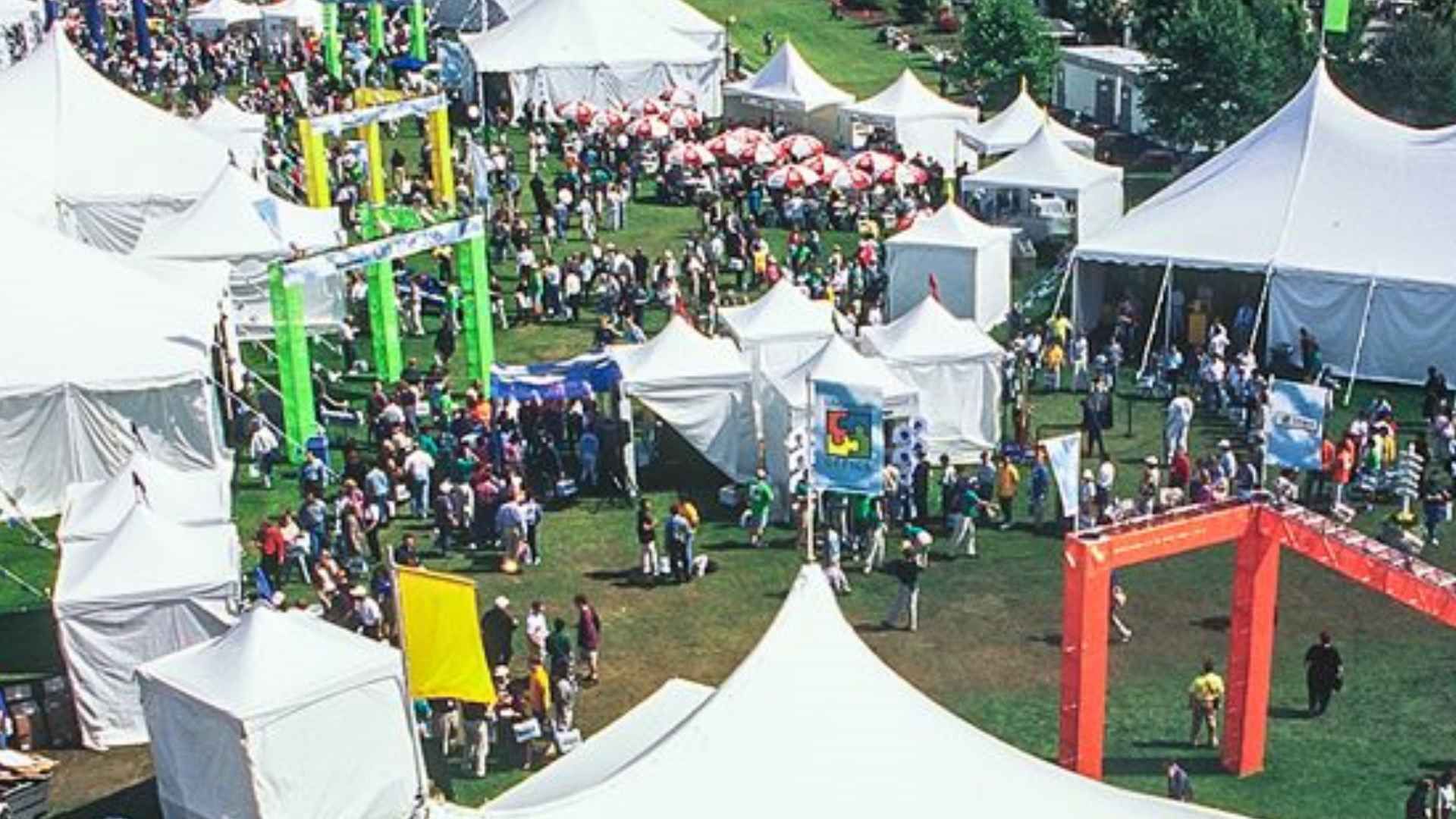 A collection of tents outside at the Microsoft campus