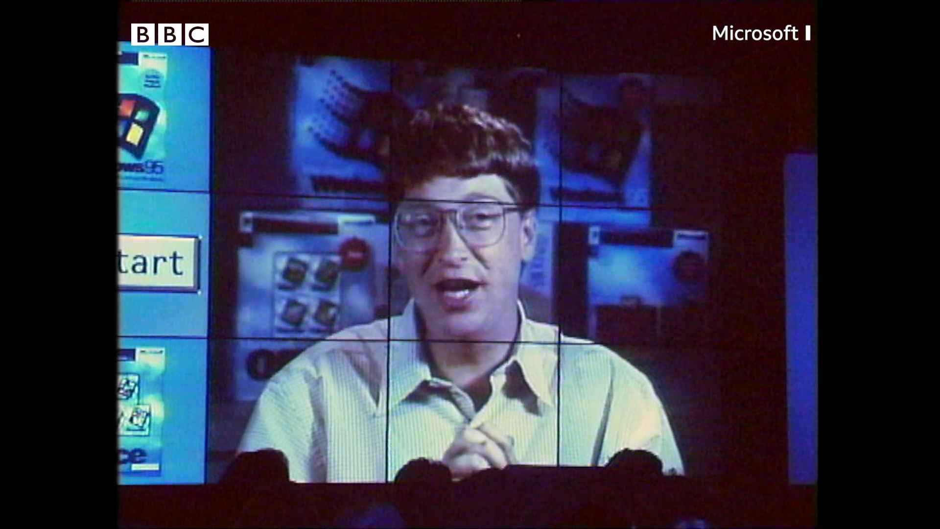 Bill Gates on a big screen at the UK launch event