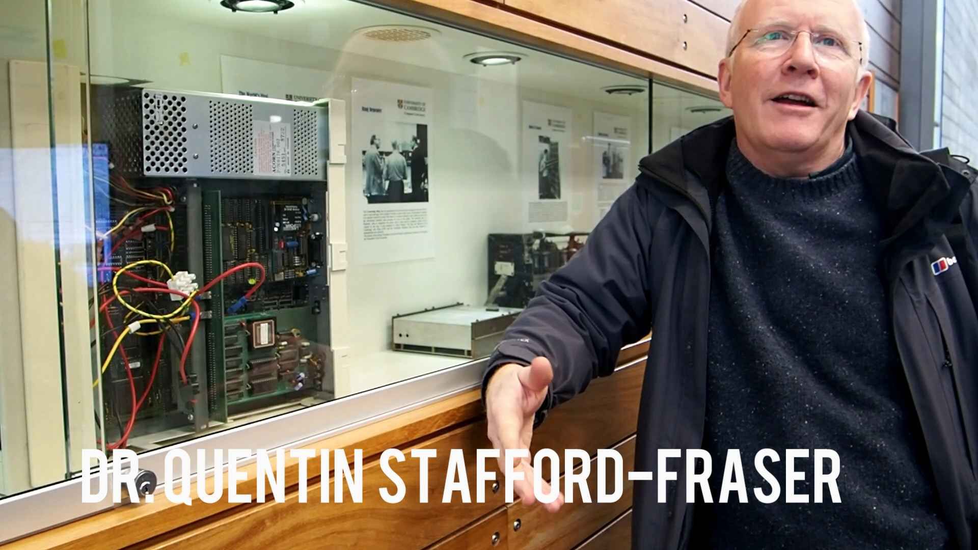 Dr. Quentin Stafford-Fraser in front of the Acorn Archimedes responsible for running the first webcam