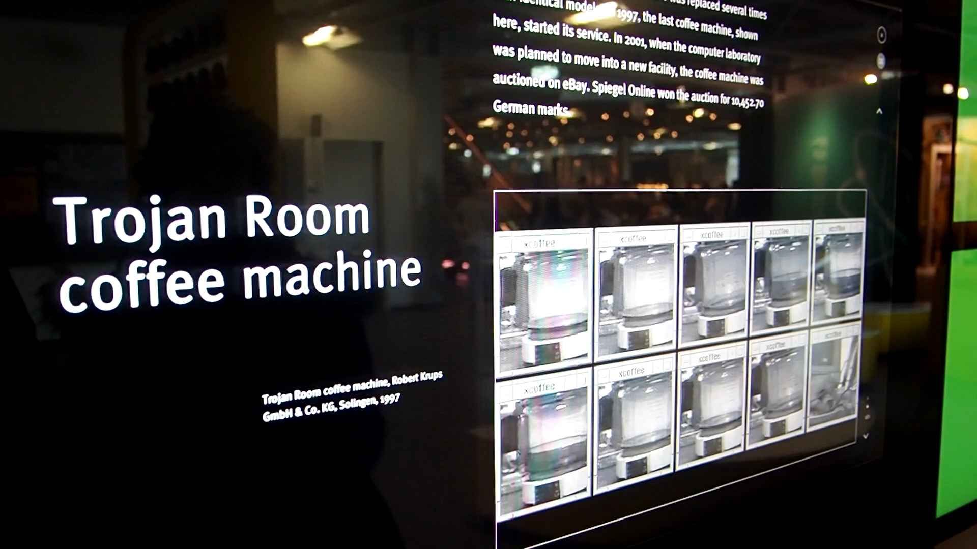 Trojan Room Coffee Machine information screen, depicting 10 iterations of the coffee pot camera updates