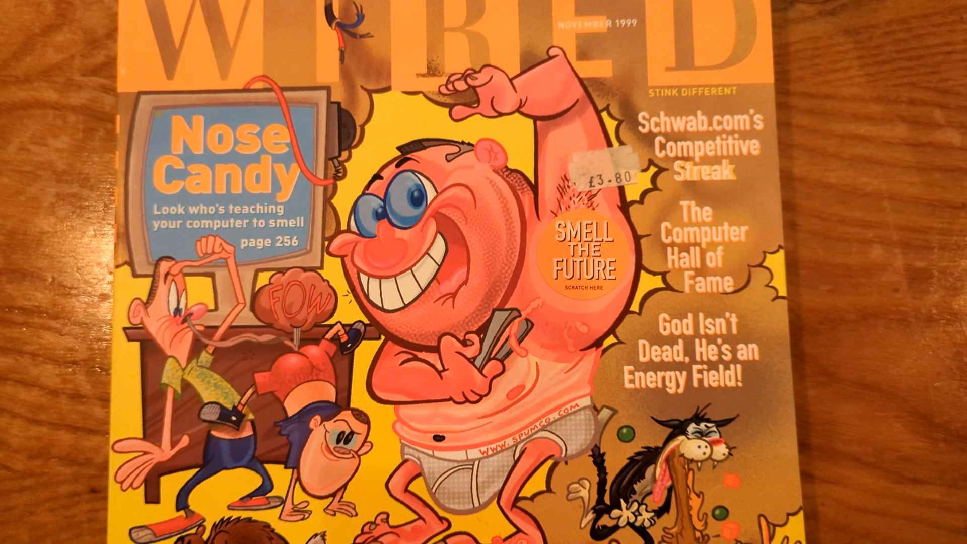 Wired Magazine Nose Candy issue, featuring a scratch and sniff panel over the armpit of a fiesty, Y-Front wearing character drawn by spumco.com