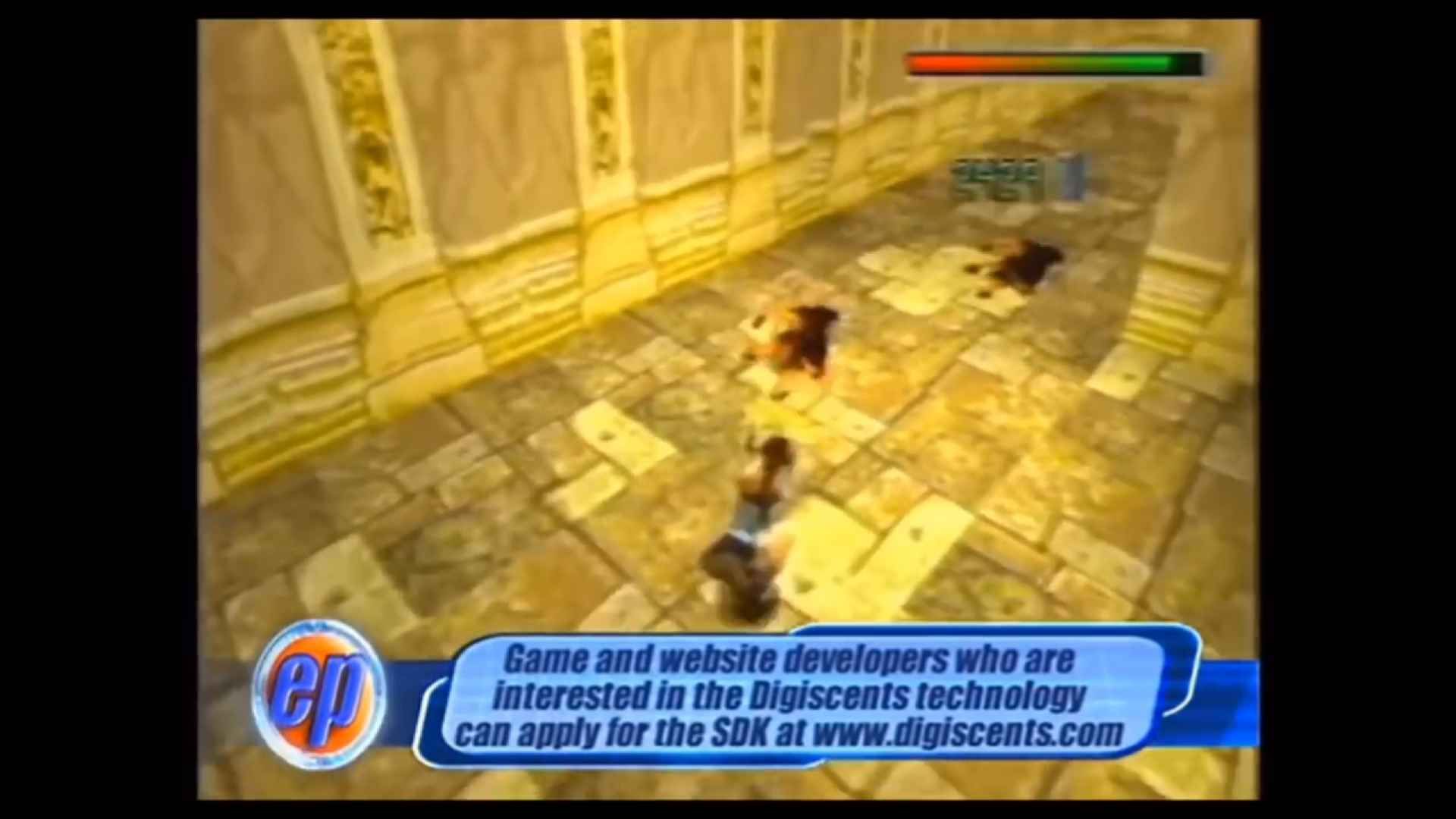 Tomb Raider being shown on Electric Playground with the text "Game and website developers who are interested in the DigiScents technology can apply for the SDK  at www.digiscents.com"