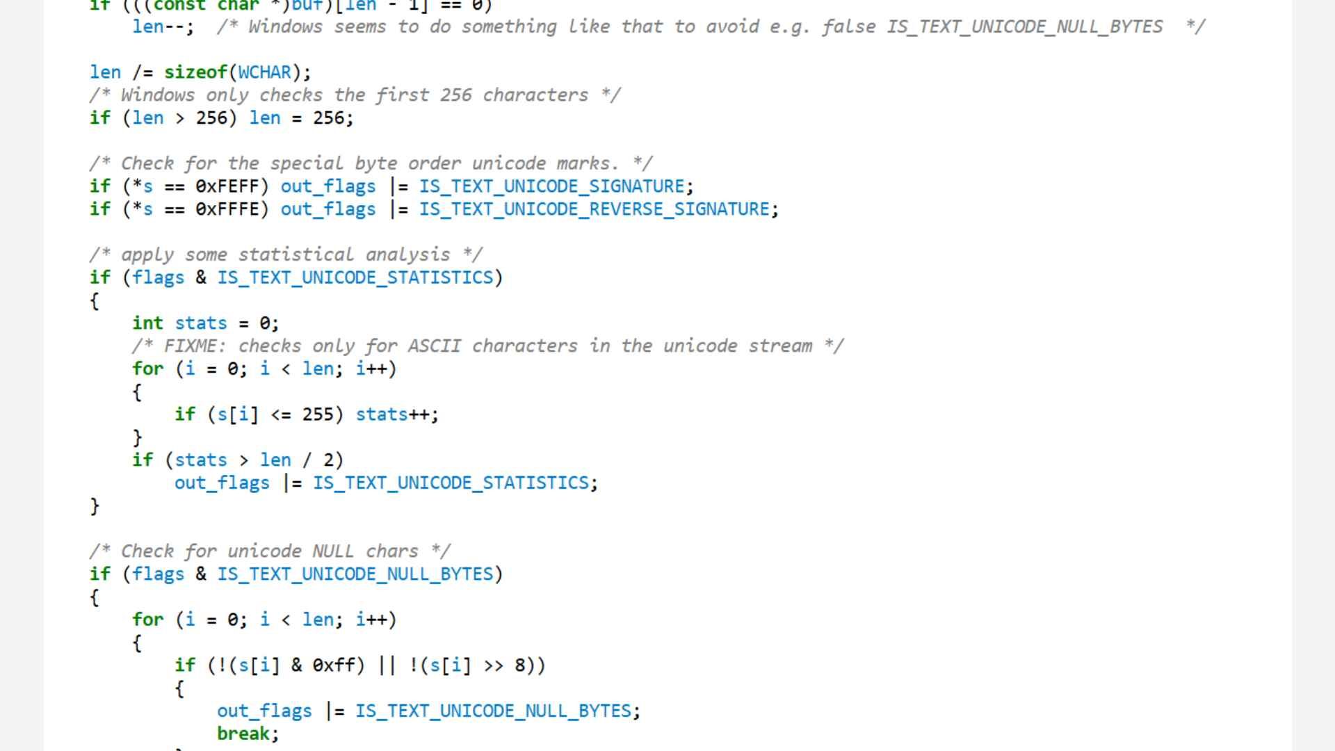 Source code for IsTextUnicode function