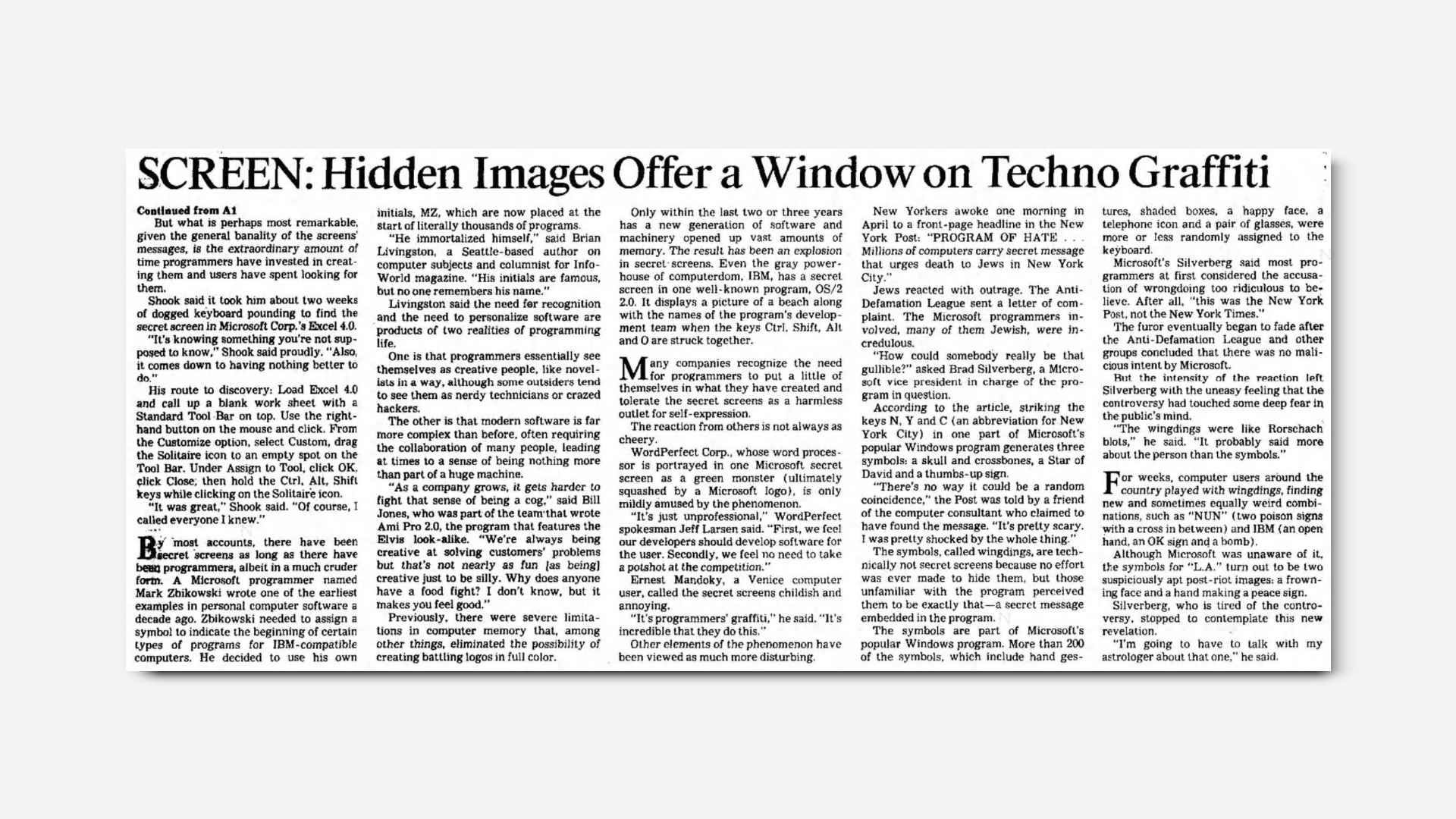 A newspaper story about "Hidden Images Offer a Window on Techno Graffiti"