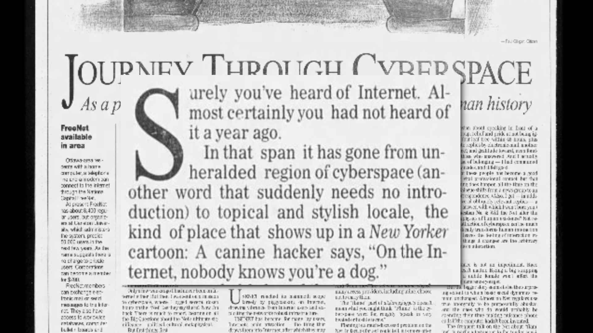 A news article entitled "Journey Through Cyberspace"