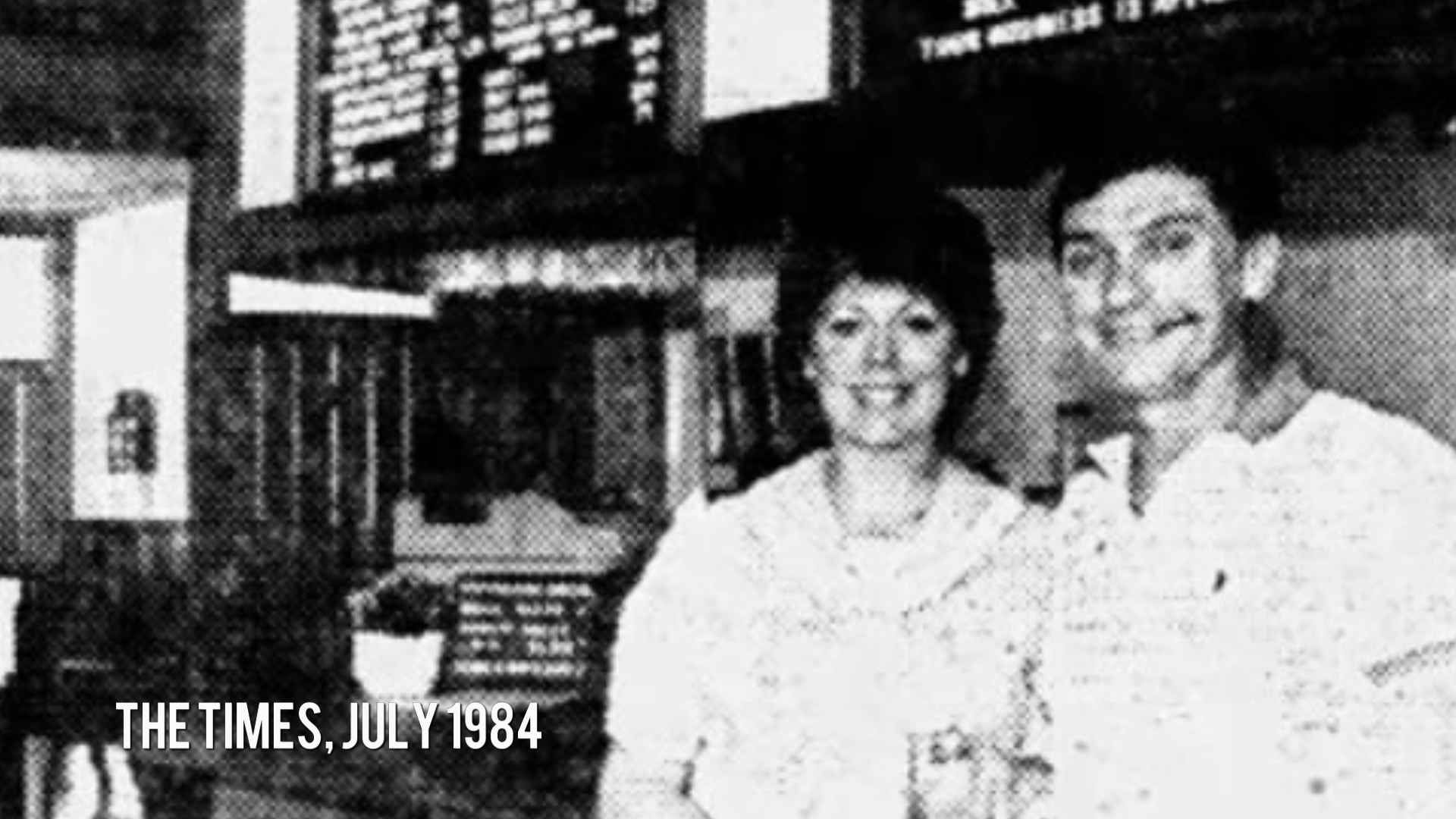 Tom Blankley on the right, pictured in The Times, July 1984, when opening up a new business venture