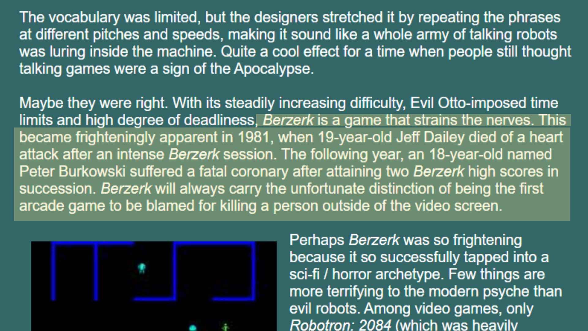 The classicgaming.com excerpt talking about Berzerk and Jeff Dailey
