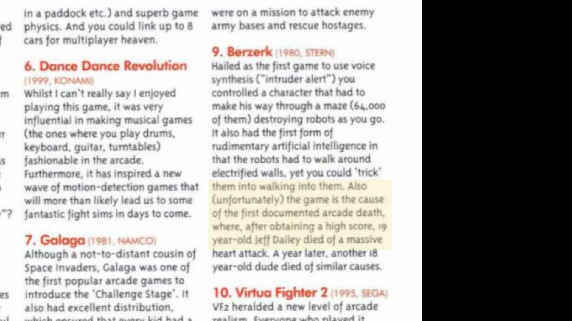 The snippet from Hyper Magazine about the Berzerk deaths
