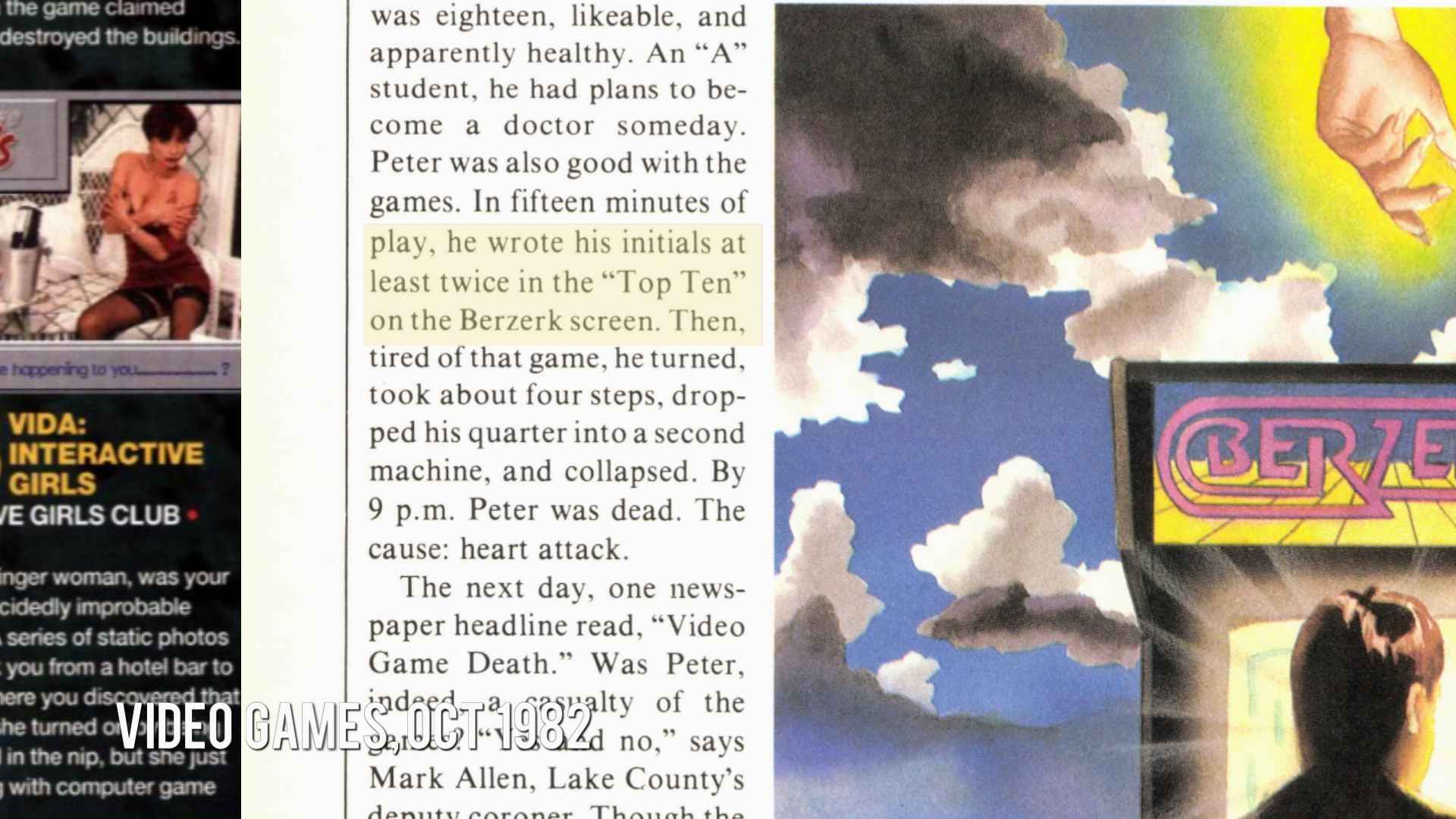 "In fifteen minutes of play, he wrote his initials at least twice in the 'Top Ten' on the Berzerk screen" highlighted from that Video Games Magazine article.
