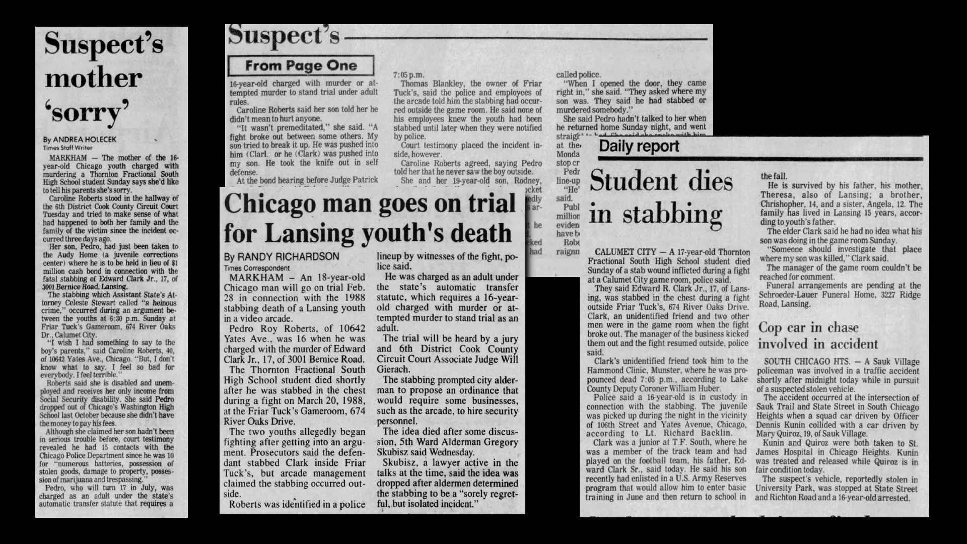 Various news articles about the Clark case.