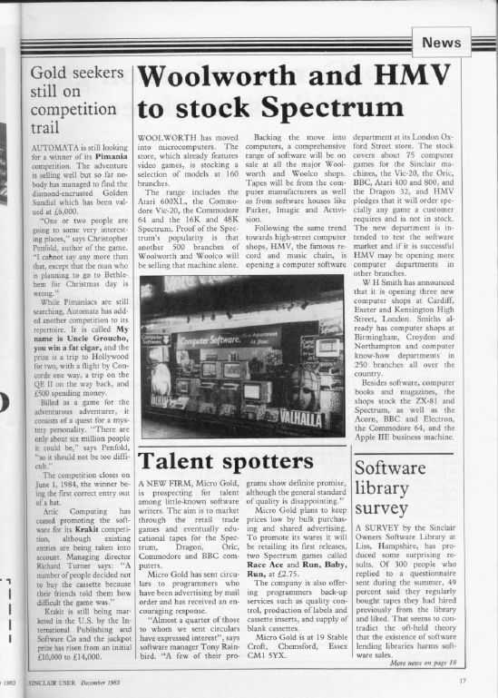Article on shops stocking the ZX Spectrum