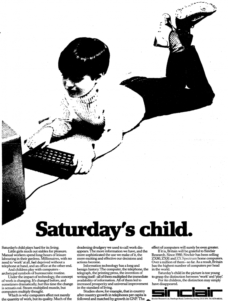 A Sinclair advert aimed at children